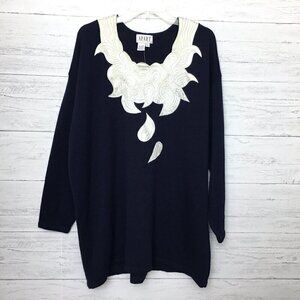 NEW Apart Impressions Women's Navy Blue Ivory Sweater Wool Blend Long Sleeve 3X